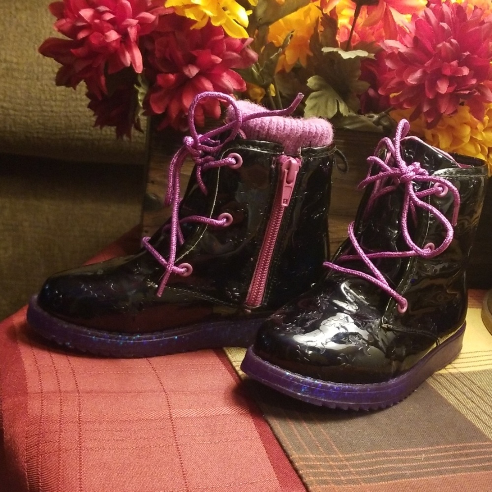 Little girls short boot with attached purple sock